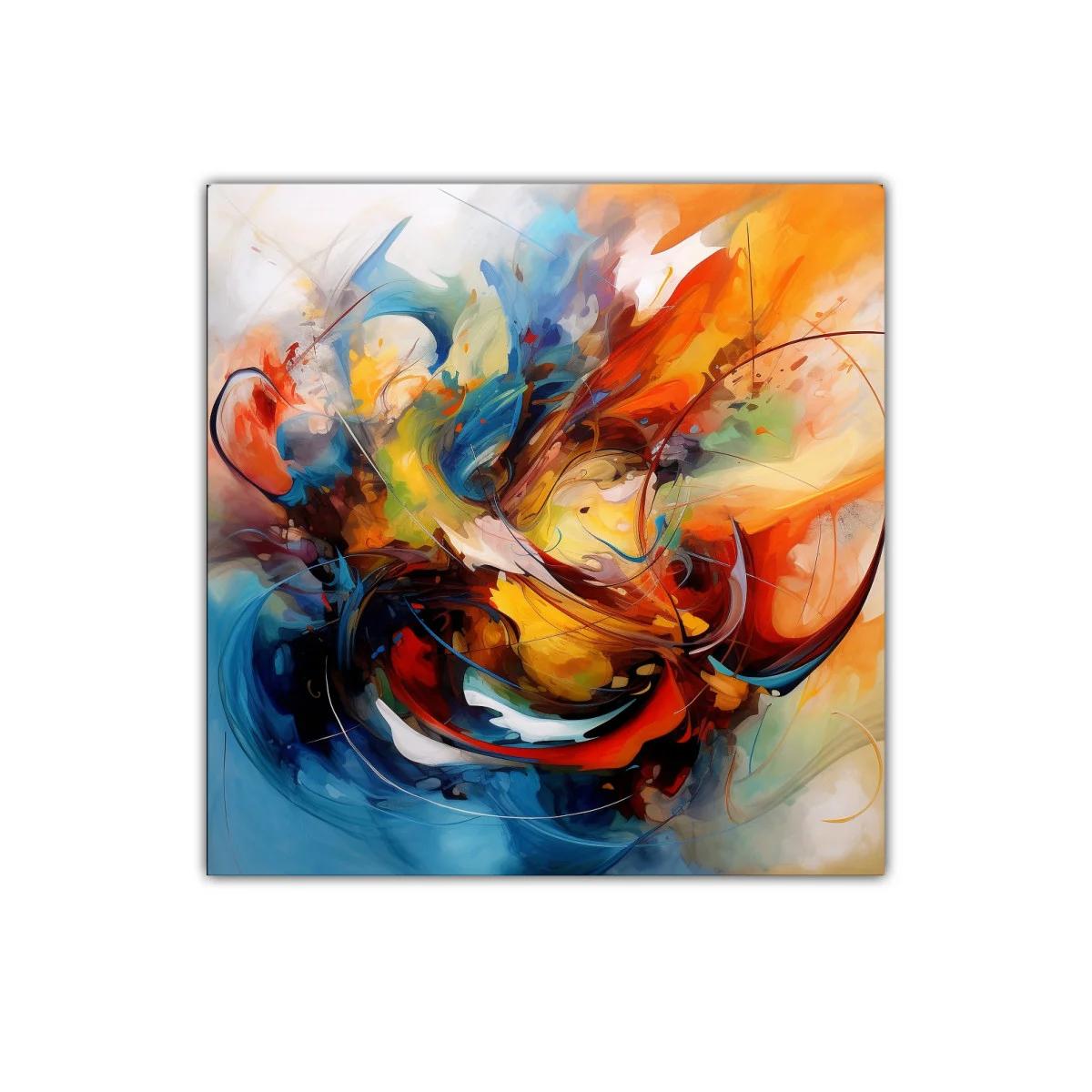 Cuadro abstracto con vibrante explosión de colores cálidos y fríos