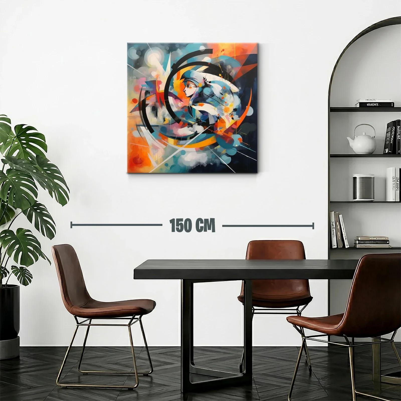 Cuadro abstracto con perfil femenino y formas dinámicas — miniatura 2