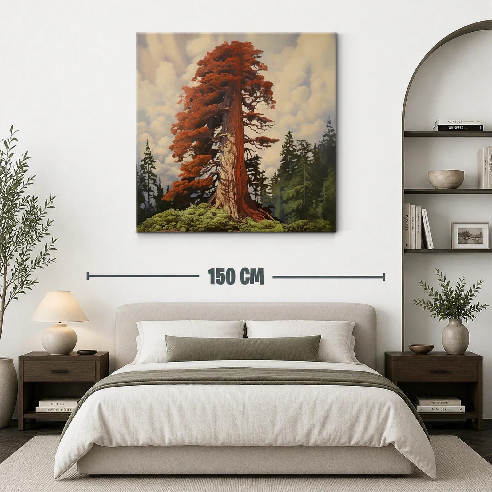 Imponente árbol rojizo entre bosque y cielo nublado — miniatura 3