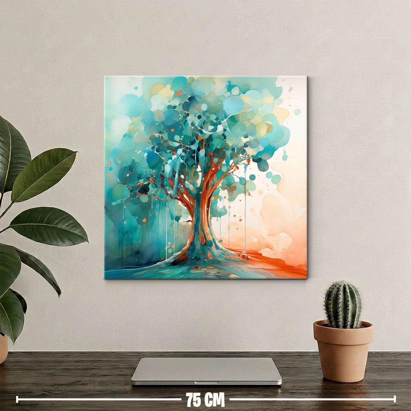 Cuadro moderno con árbol en tonos azules y naranjas vibrantes — miniatura 2