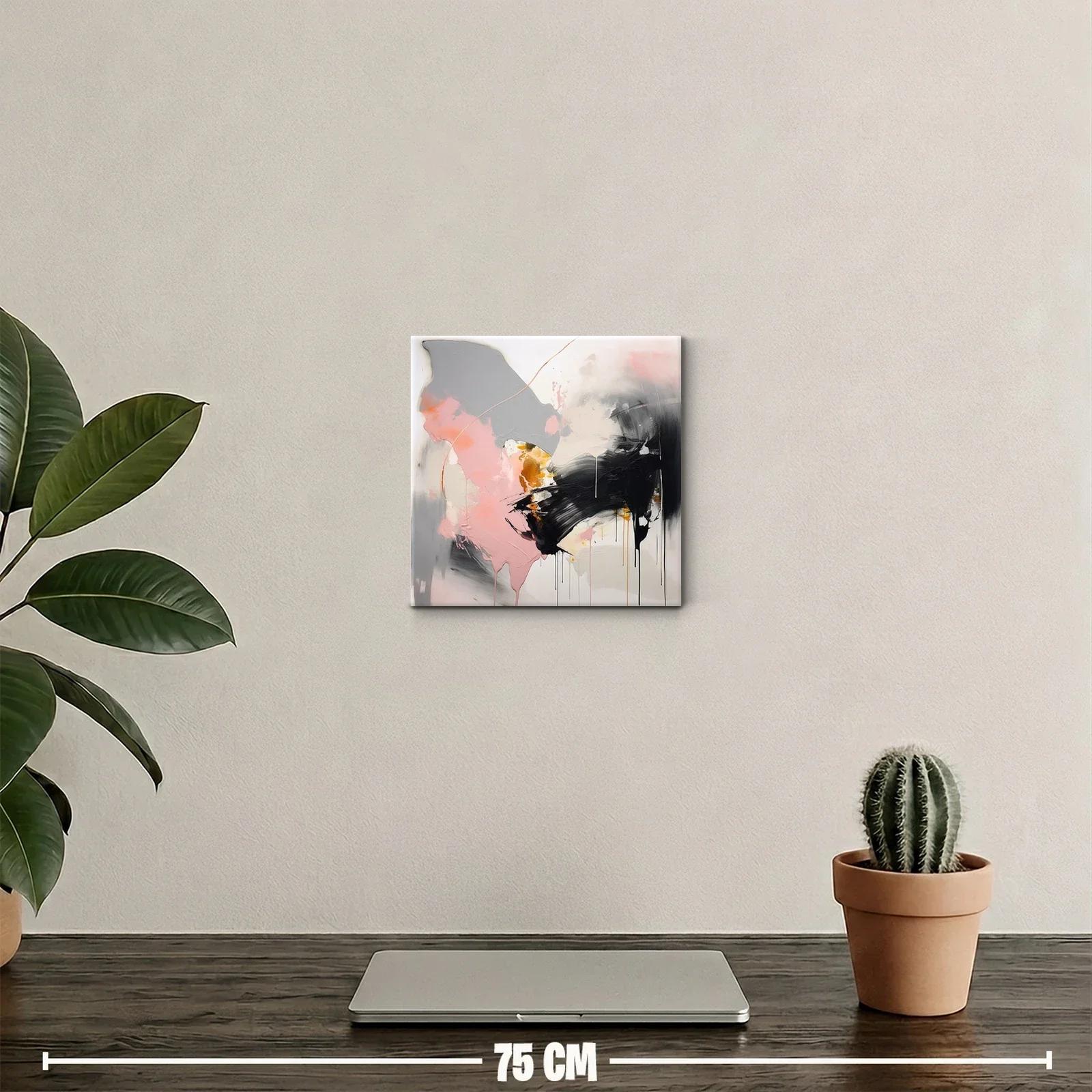 Cuadro abstracto en tonos rosa gris negro y dorado — miniatura 2