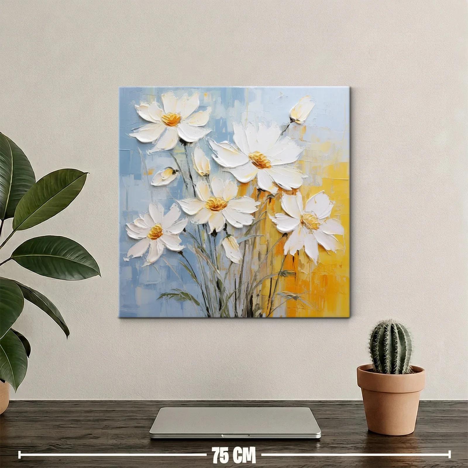 Cuadro con ramo de flores blancas y fondo azul y amarillo — miniatura 2