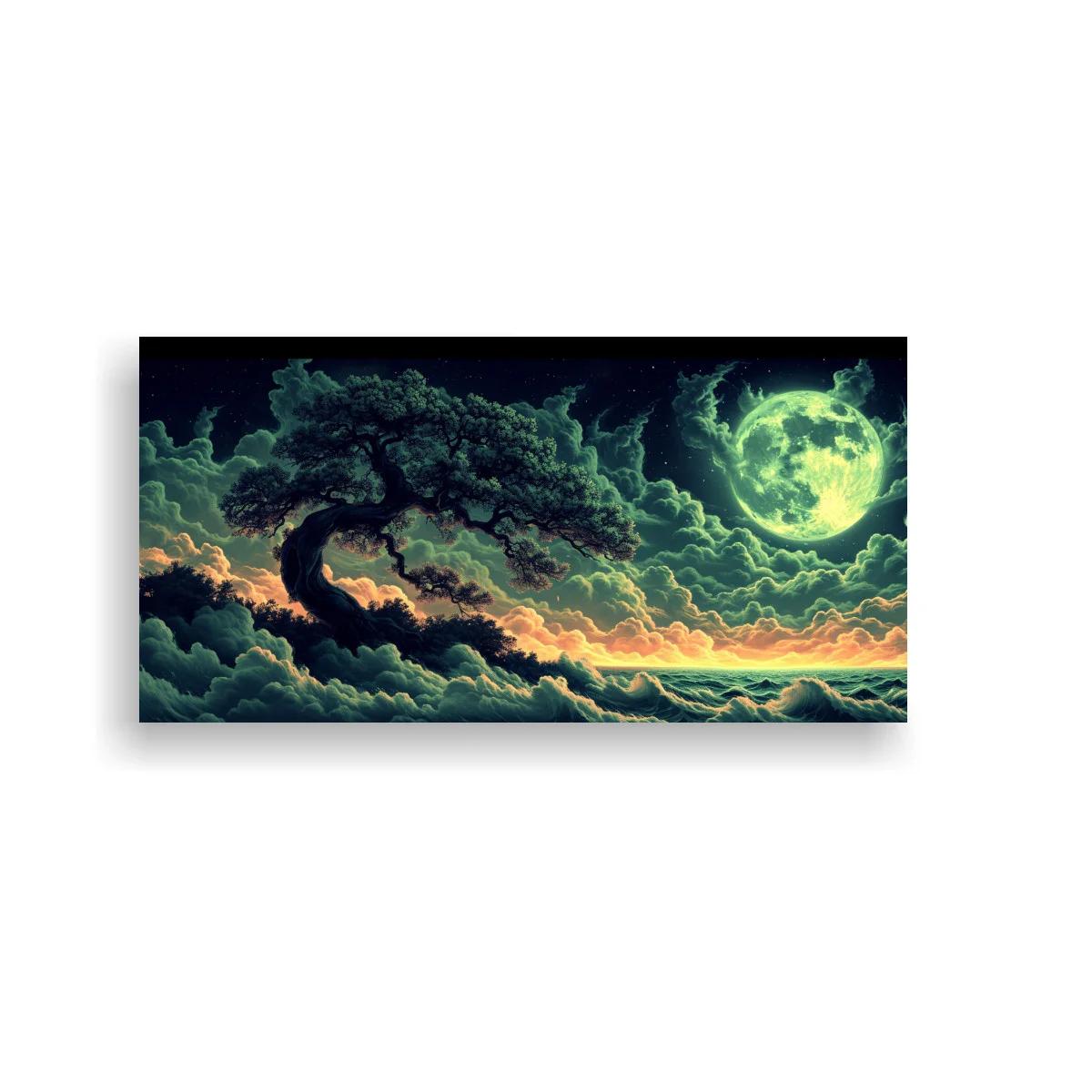 Cuadro árbol sobre nubes bajo una luna brillante — imagen principal