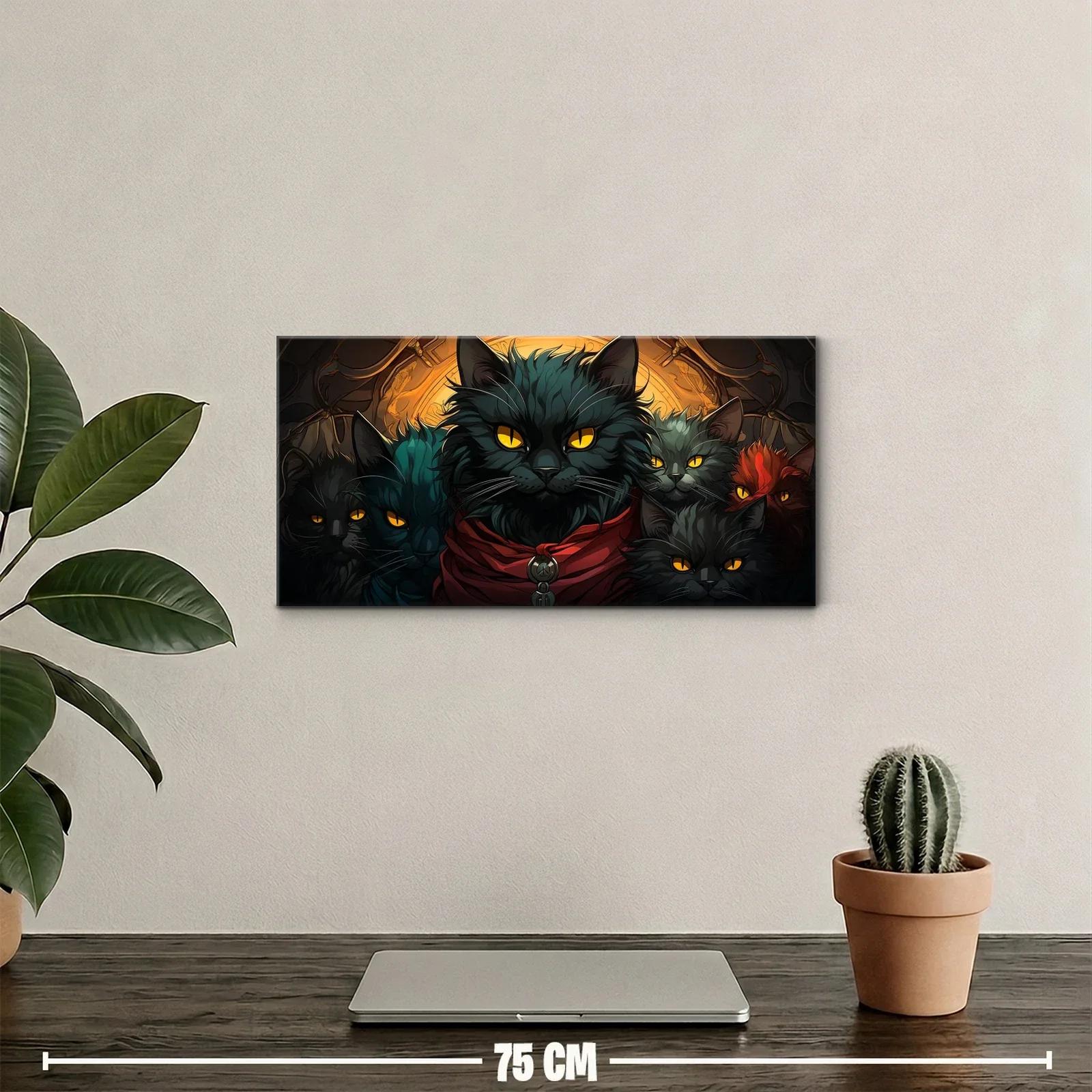 Cuadro gato negro de ojos amarillos con resplandor cálido — miniatura 2