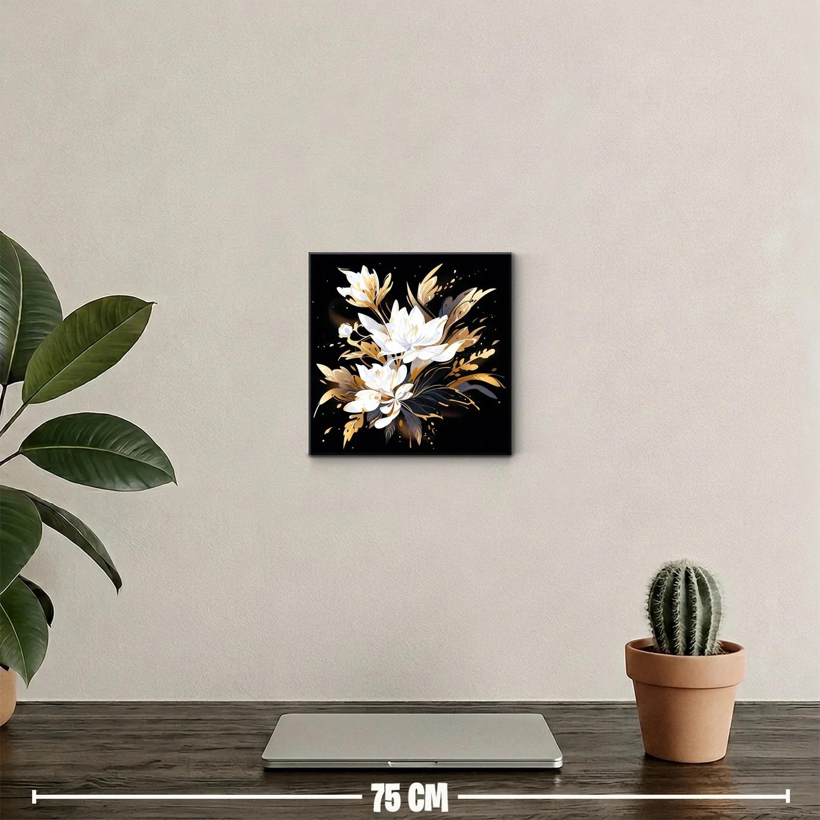 Elegancia floral en tonos dorados y blancos sobre fondo negro — miniatura 2