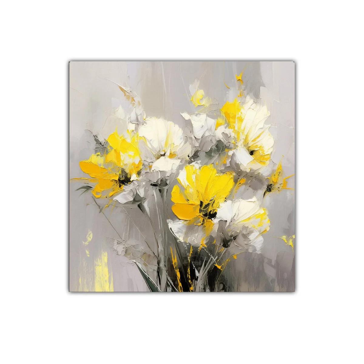 Cuadro decorativo con flores amarillas y blancas en tonos neutros — imagen principal