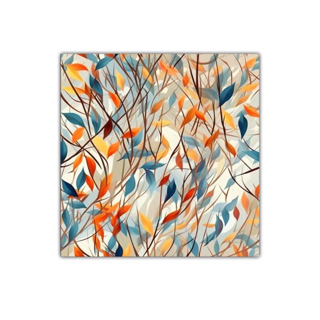 Cuadro decorativo con hojas entrelazadas en tonos cálidos y fríos