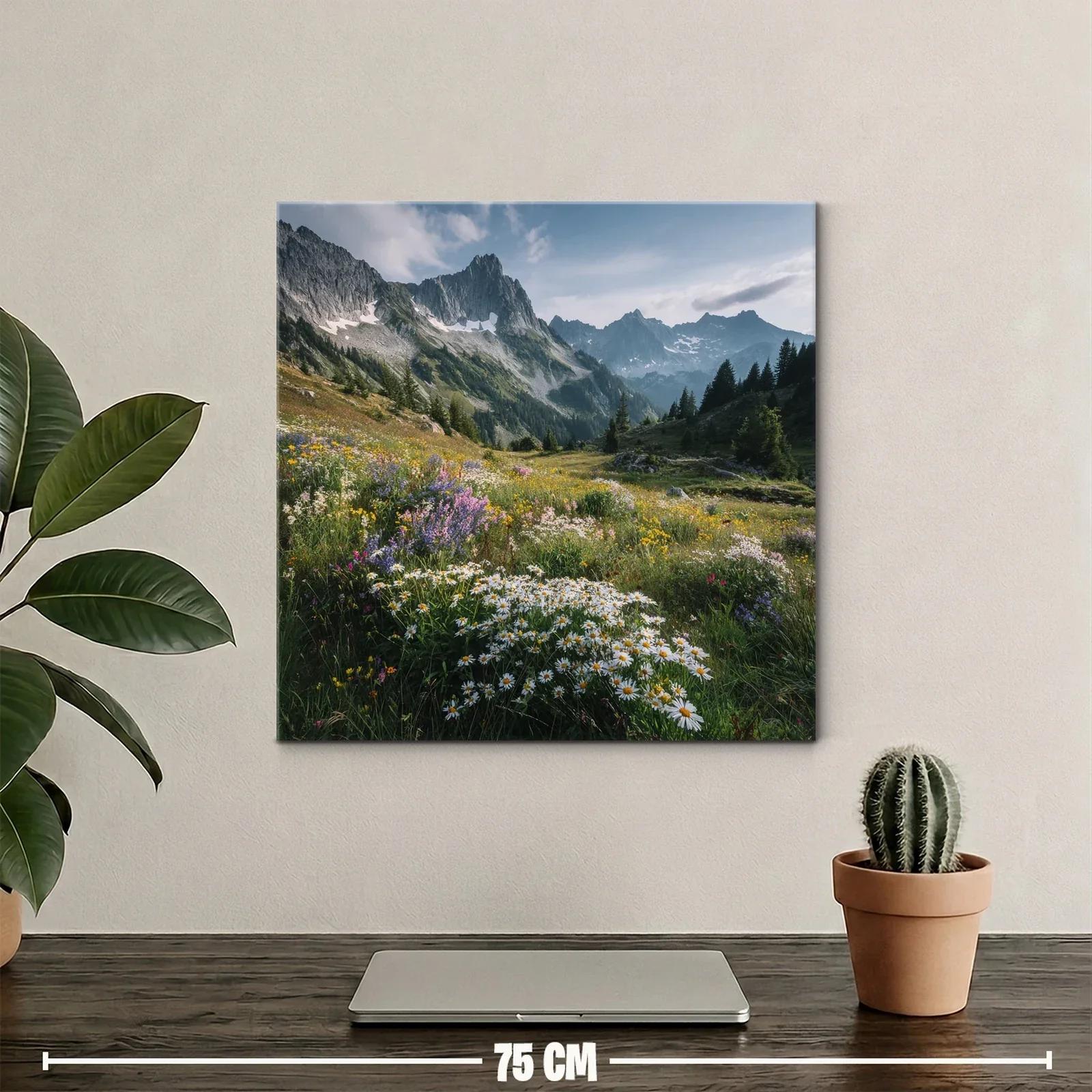 Pradera de flores silvestres con montaña al fondo — miniatura 2