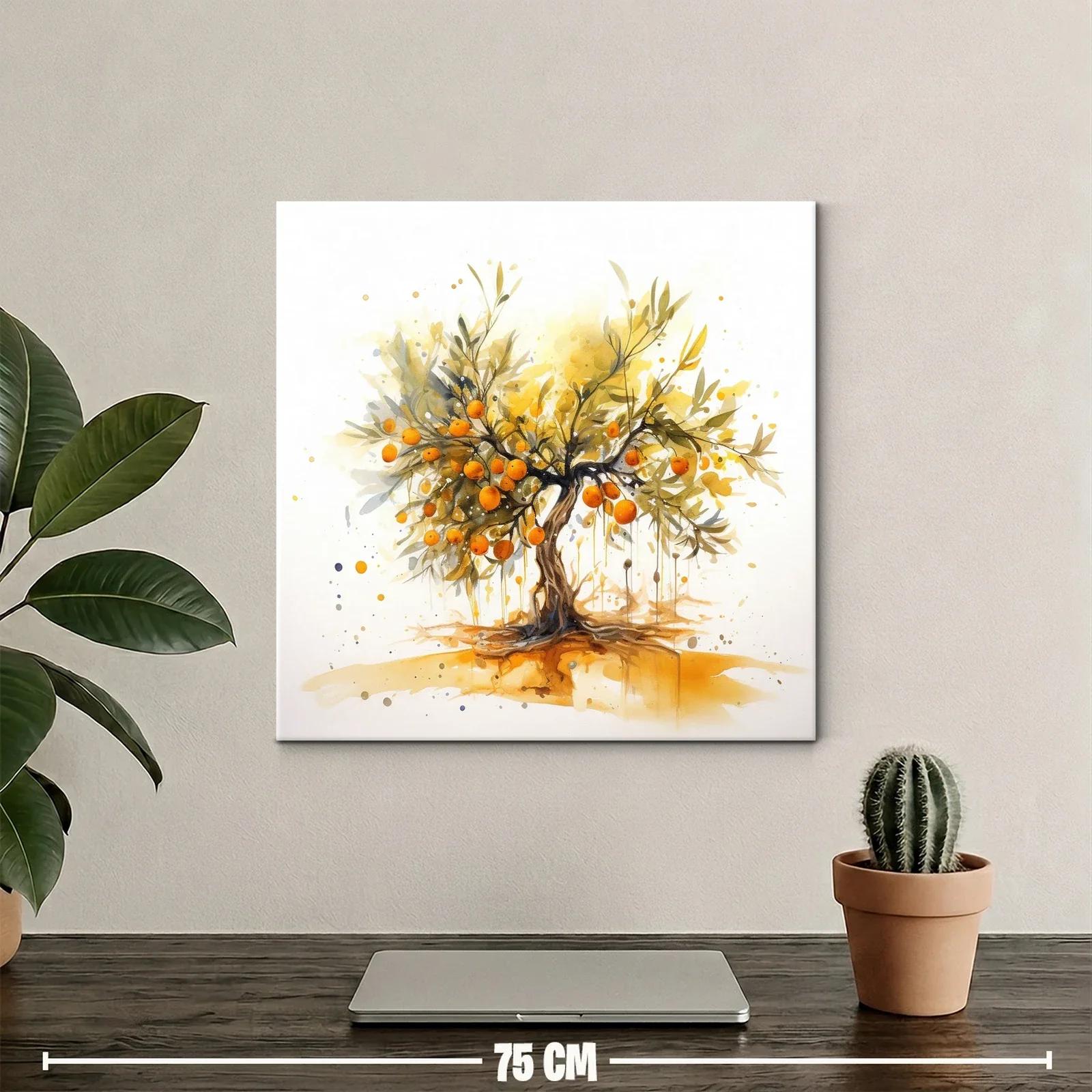 Cuadro moderno con árbol de naranjas vibrantes y ramas delicadas — miniatura 2