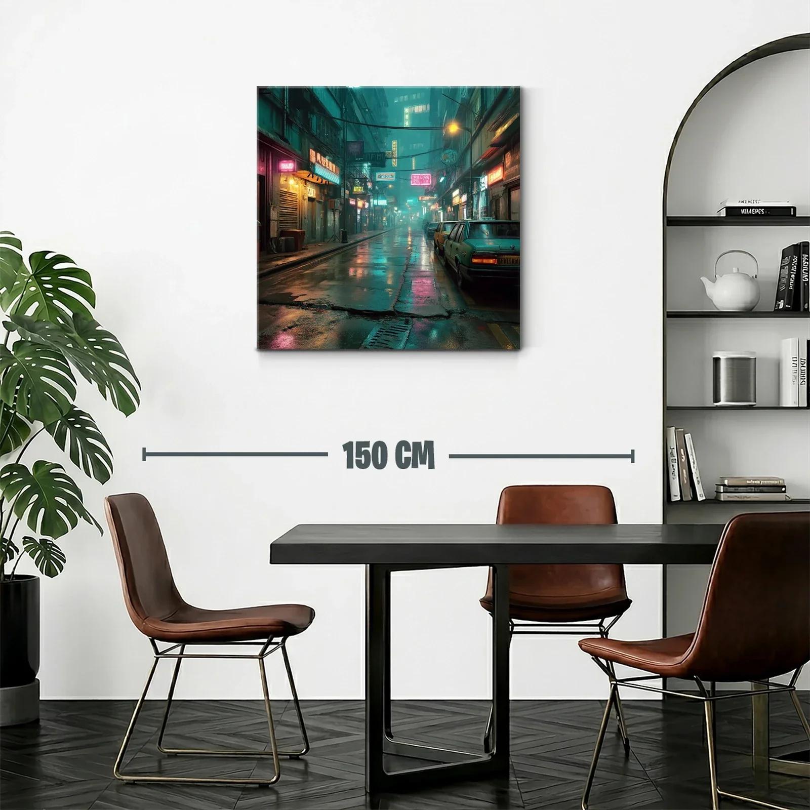 Calle urbana nocturna con luces de neón vibrantes — miniatura 2