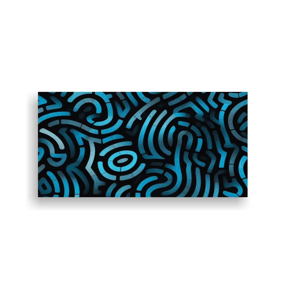 Cuadro patrón laberíntico abstracto en turquesa y negro