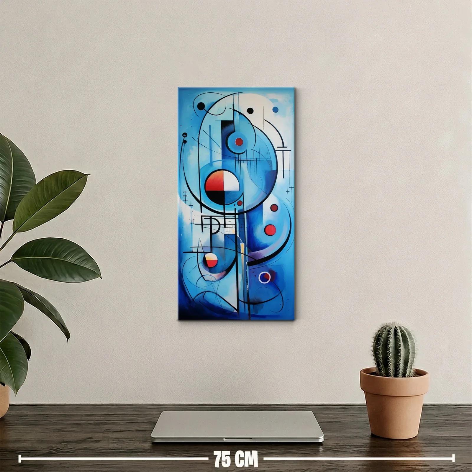 Cuadro composición abstracta geométrica azul con acentos rojos — miniatura 2