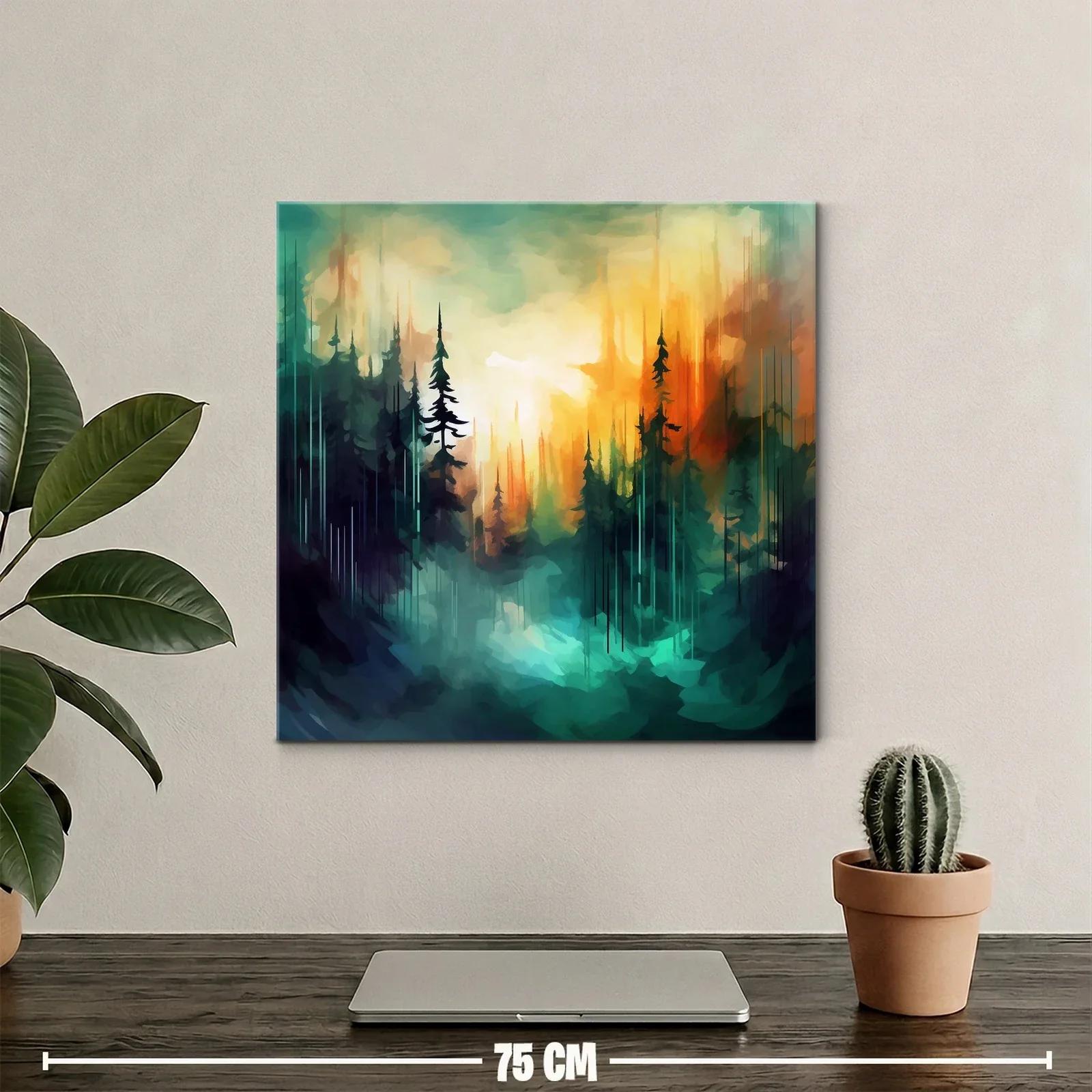 Bosque abstracto al amanecer con luces vibrantes y contraste — miniatura 2