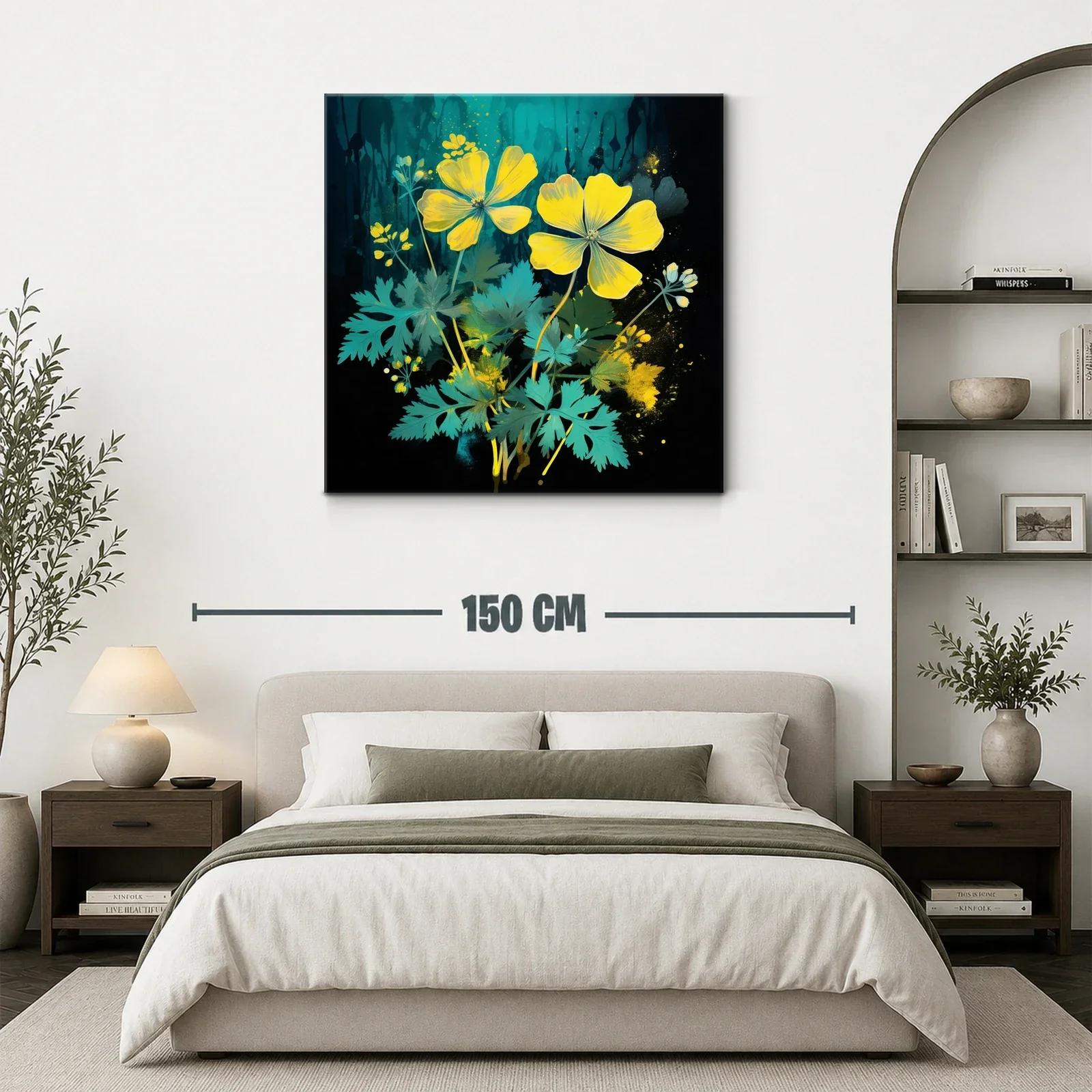 Flores Amarillas sobre Fondo Oscuro con Detalles Artísticos — miniatura 3