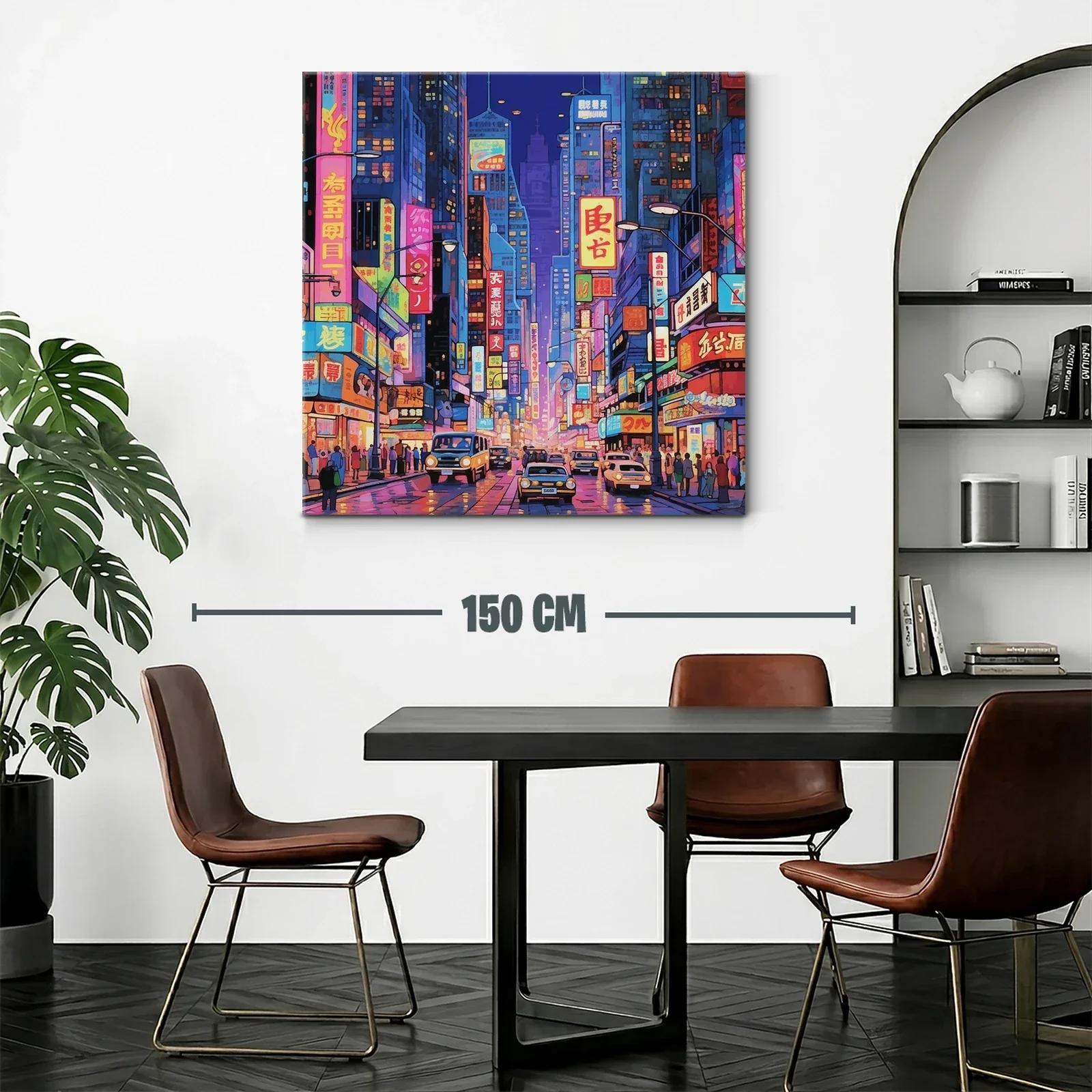 Ciudad vibrante con luces de neón al anochecer — miniatura 2