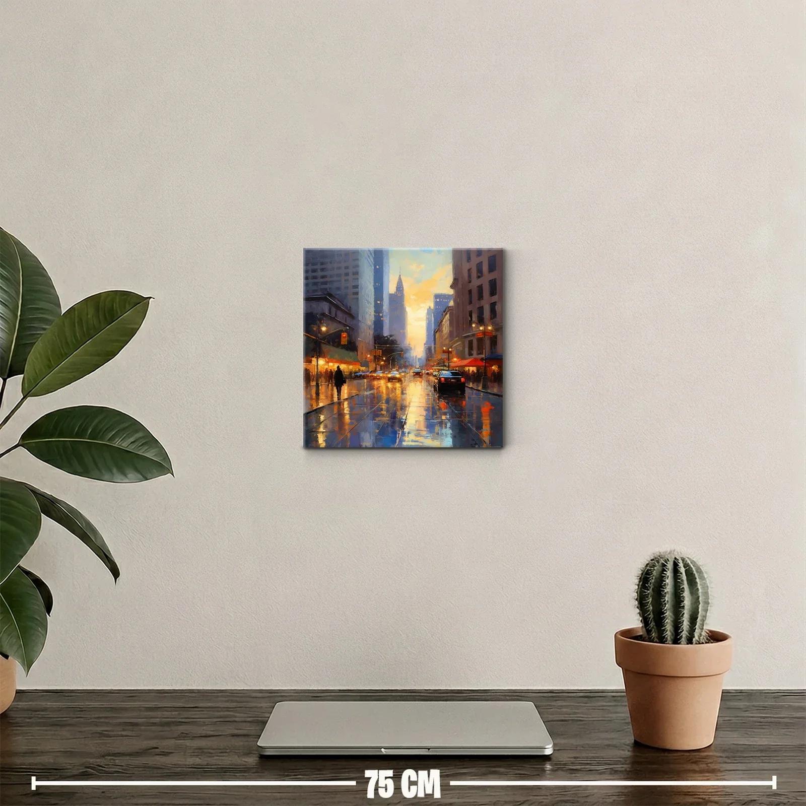 Atardecer urbano con reflejos en calle mojada — miniatura 2