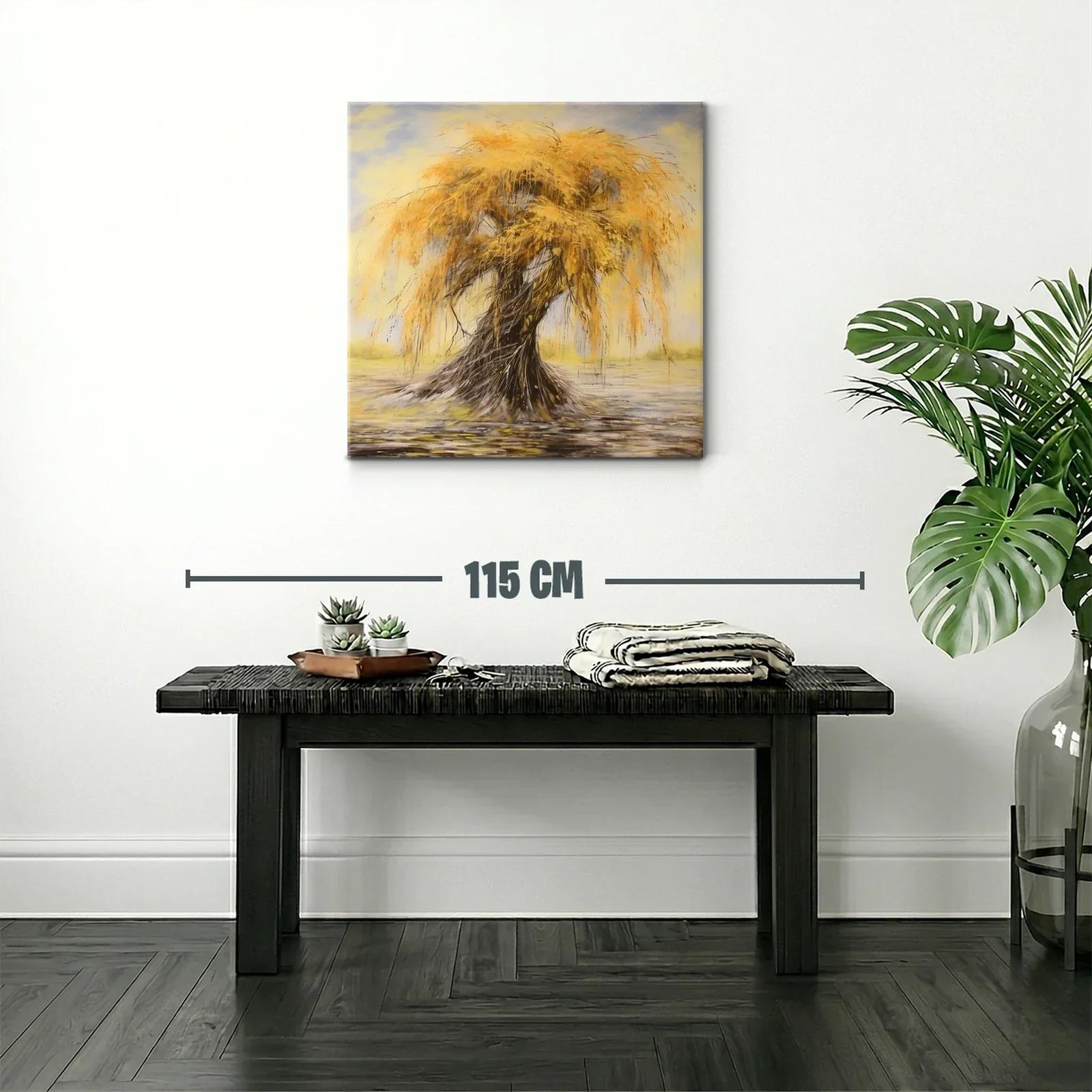 Cuadro árbol otoñal con ramas doradas y fondo suave — miniatura 2