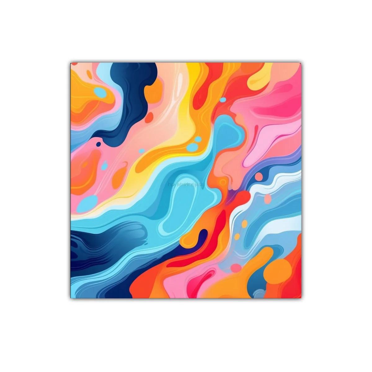 Cuadro vibrante con formas abstractas en colores cálidos y fríos