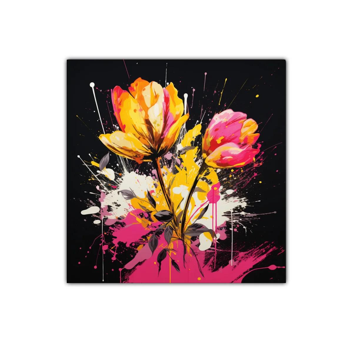 Cuadro floral vibrante con tonos rosas y amarillos intensos — imagen principal