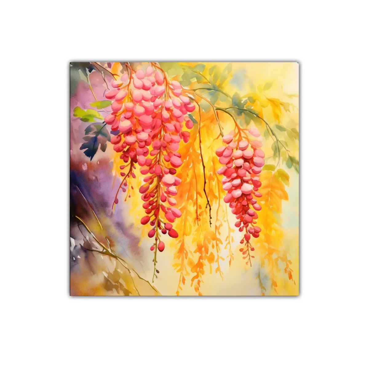 Cuadro decorativo entrañable con racimos rosas y fondo vibrante — imagen principal