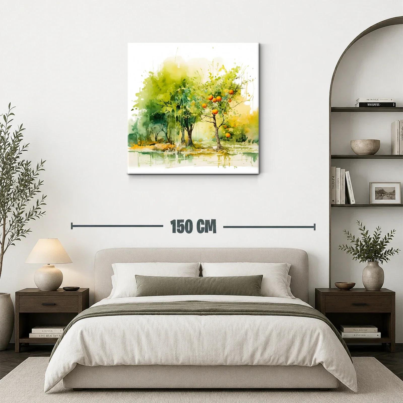 Paisaje natural con árboles frutales y reflejos acuáticos — miniatura 3