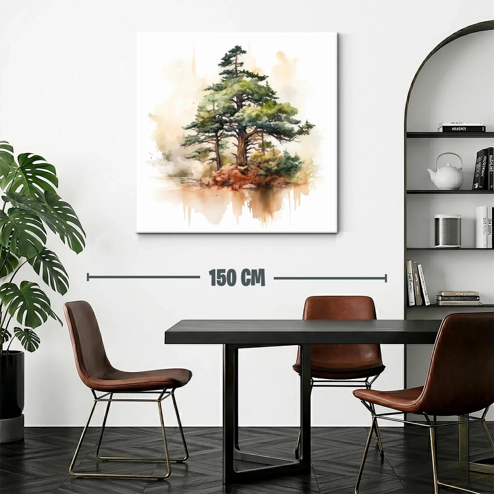 Serenidad natural con árbol en isla pintada en acuarela — miniatura 2