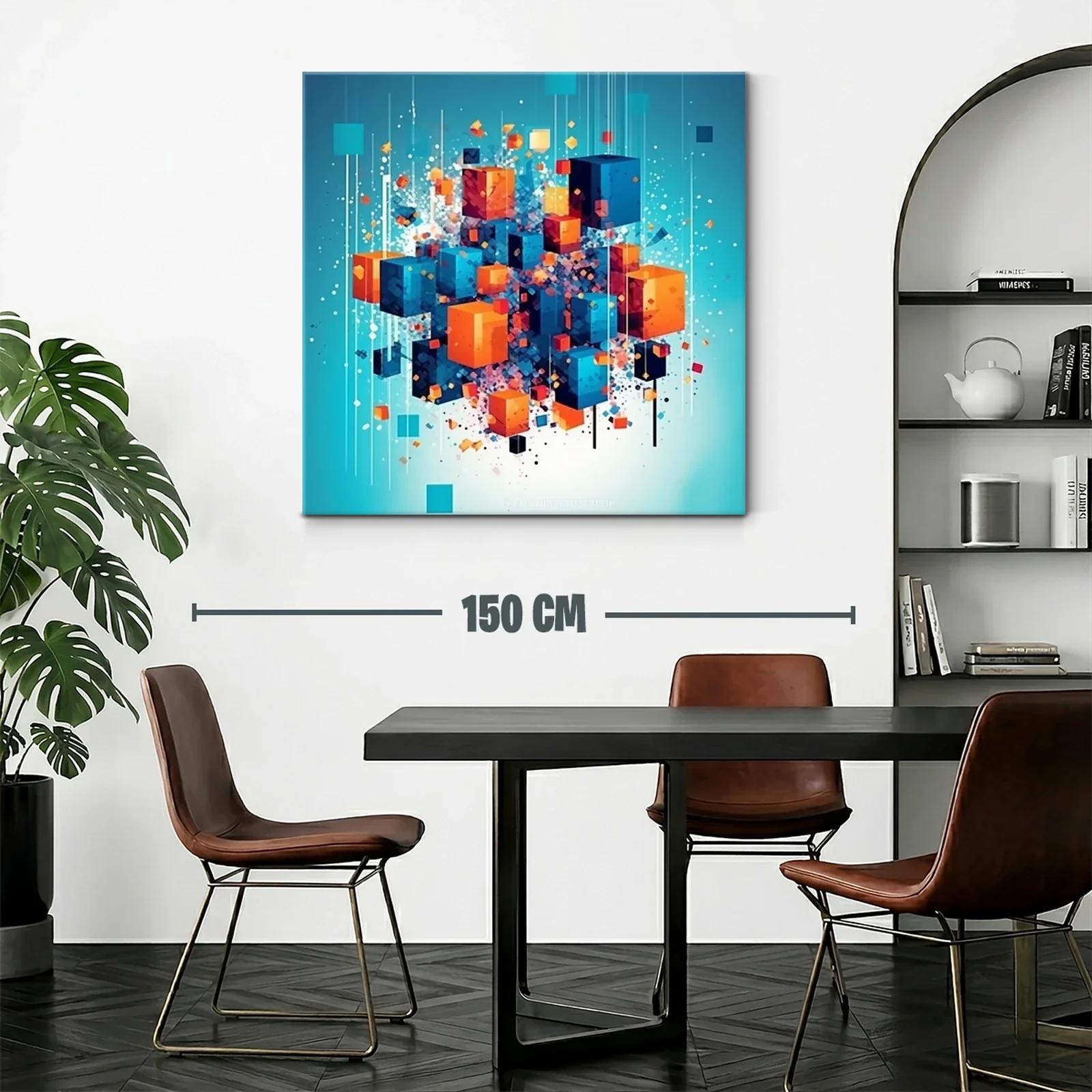 Composición abstracta de cubos en tonos azul y naranja vibrante — miniatura 2