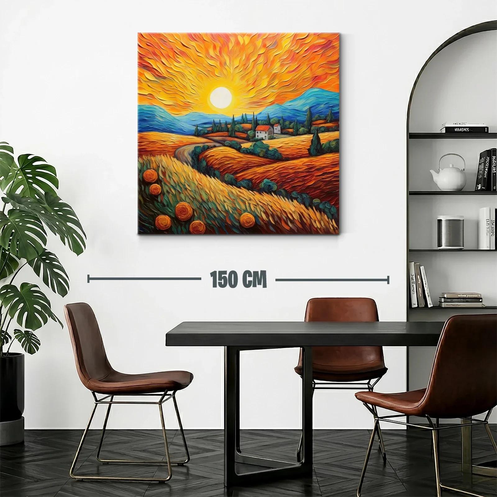 Paisaje vibrante con sol radiante y campos dorados — miniatura 2