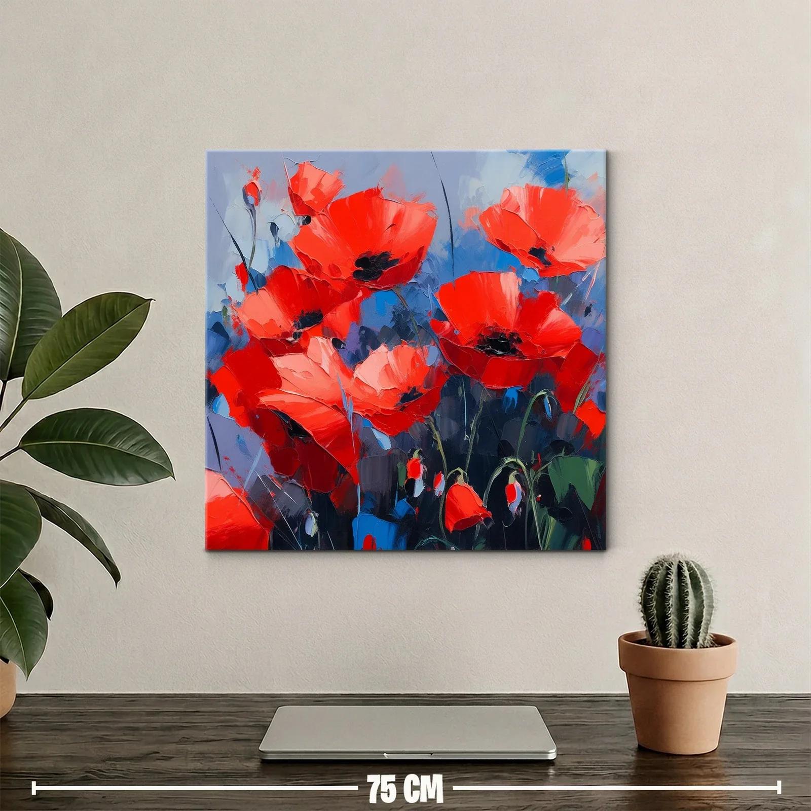Cuadro vibrante con amapolas rojas sobre fondo azul — miniatura 2
