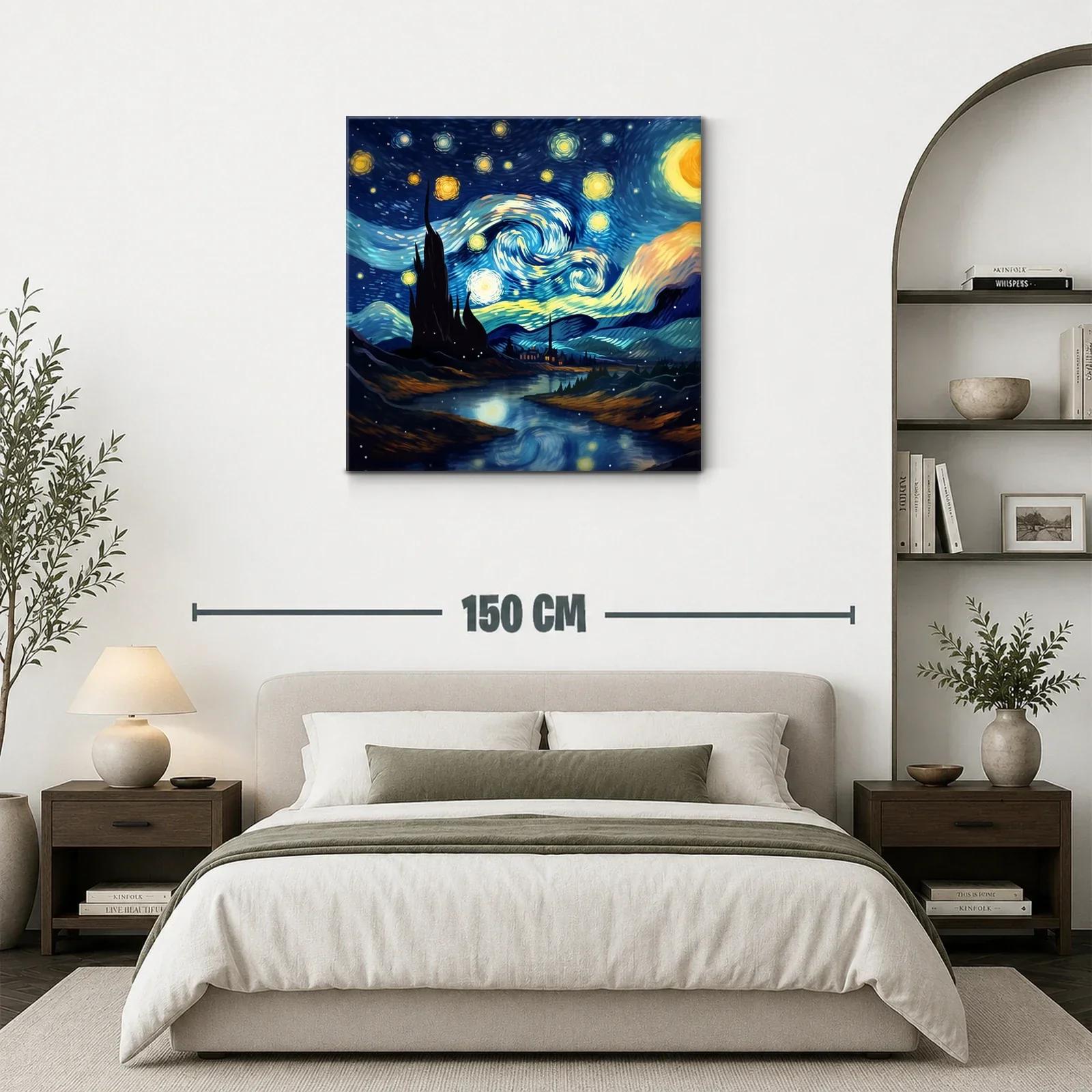 Paisaje nocturno con cielo estrellado vibrante y río reflejante — miniatura 3