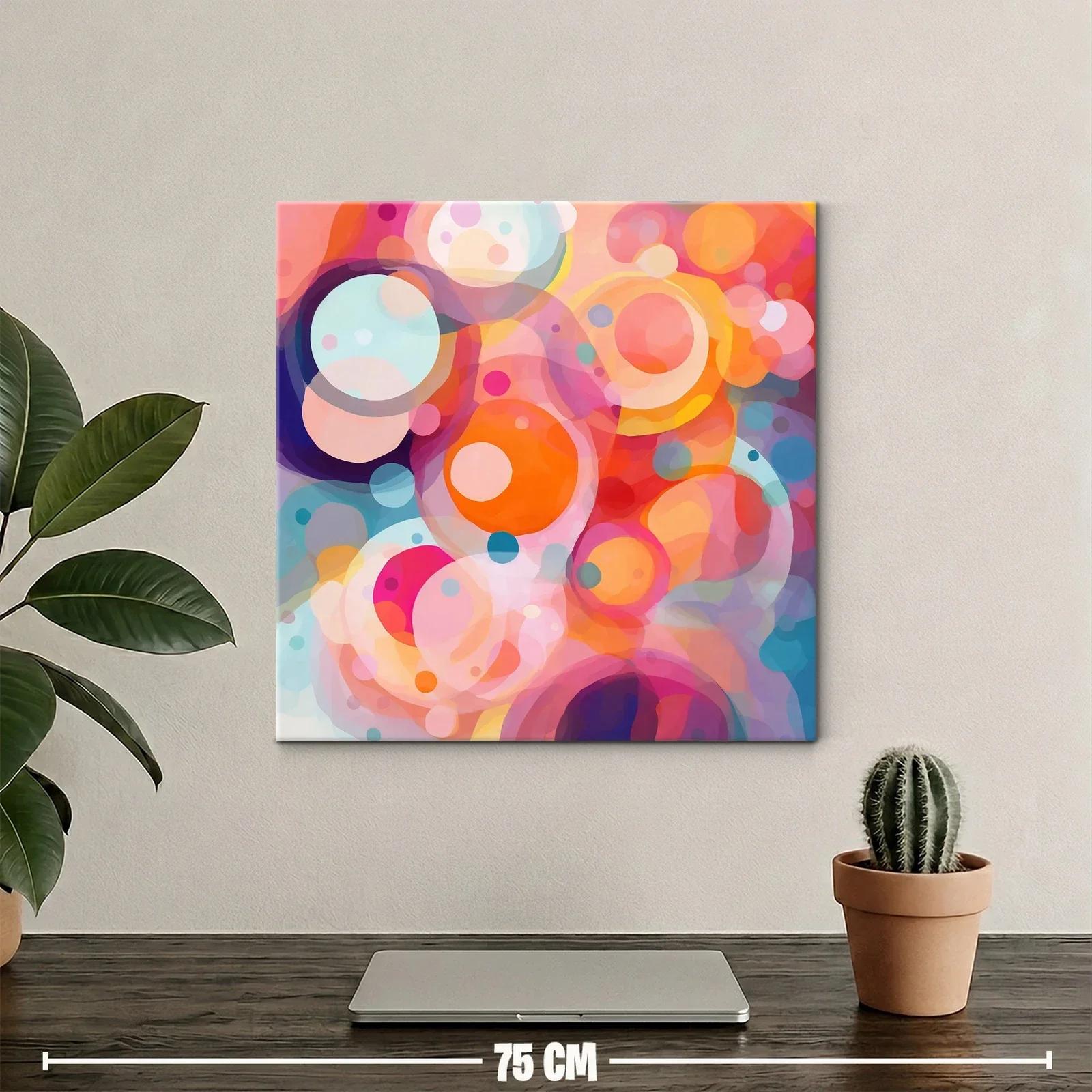 Cuadro abstracto con formas circulares en tonos cálidos y fríos — miniatura 2