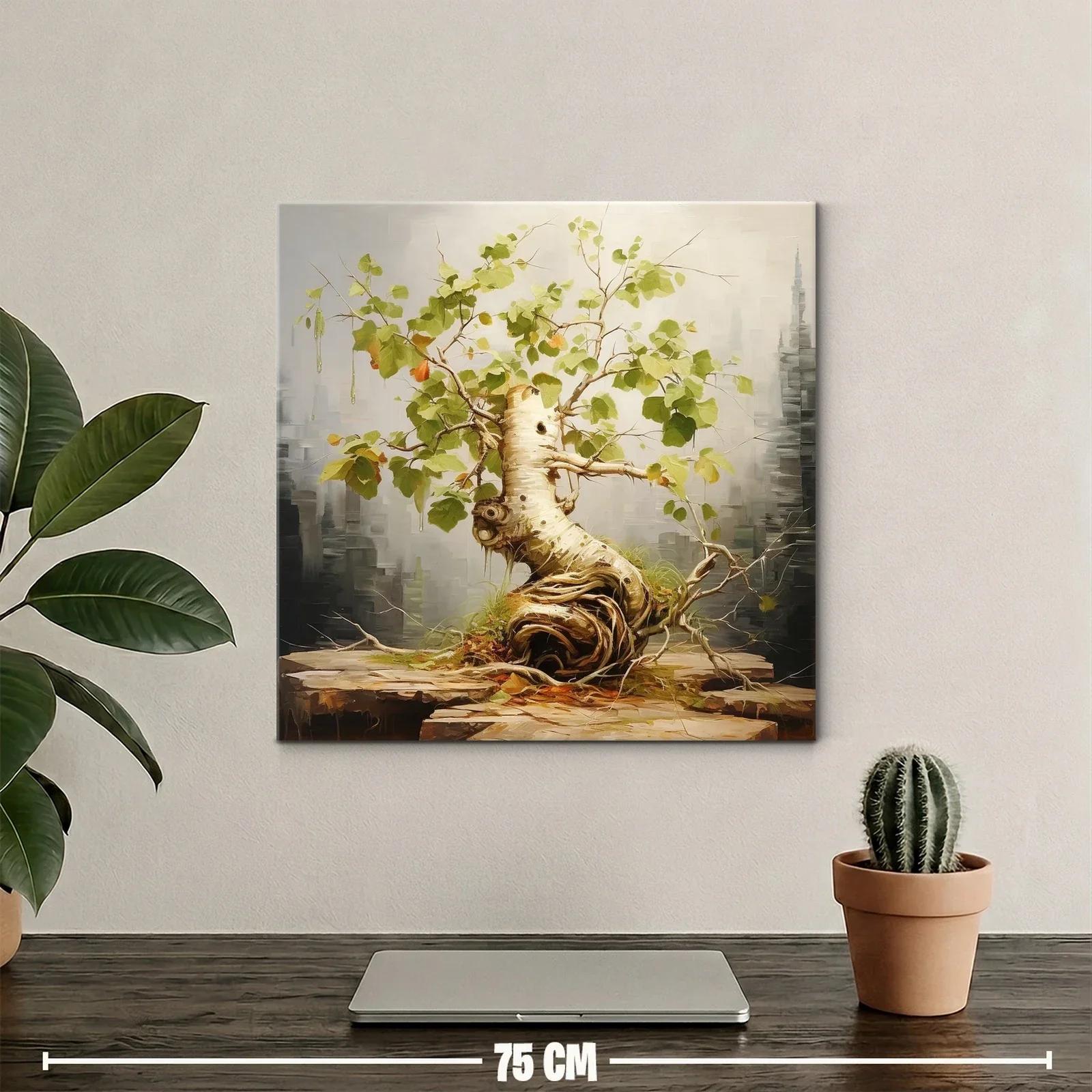 Cuadro con árbol de ramas retorcidas y hojas verdes — miniatura 2
