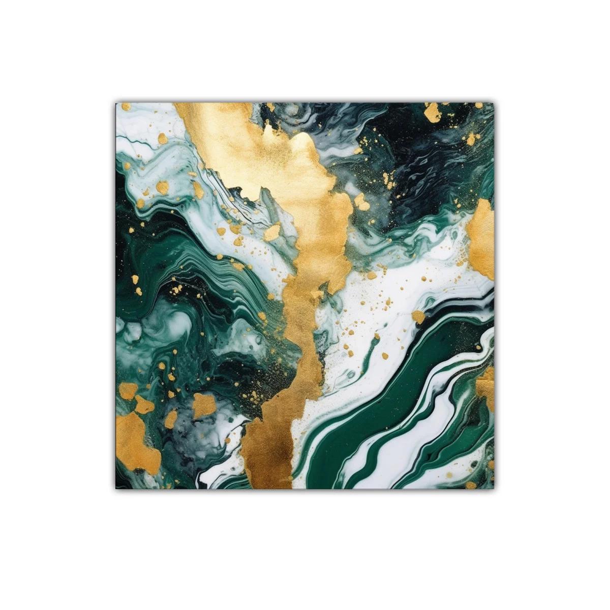 Cuadro decorativo abstracto con tonos verdes y dorados