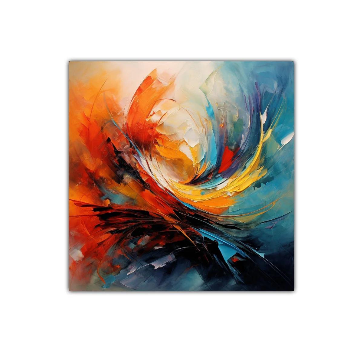 Cuadro abstracto con explosión de colores cálidos y fríos