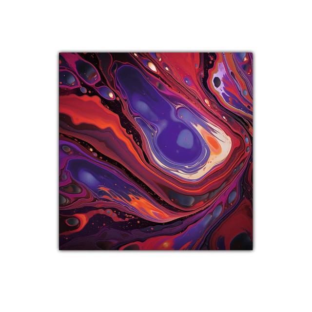 Cuadro decorativo con formas fluidas en tonos rojos y violetas