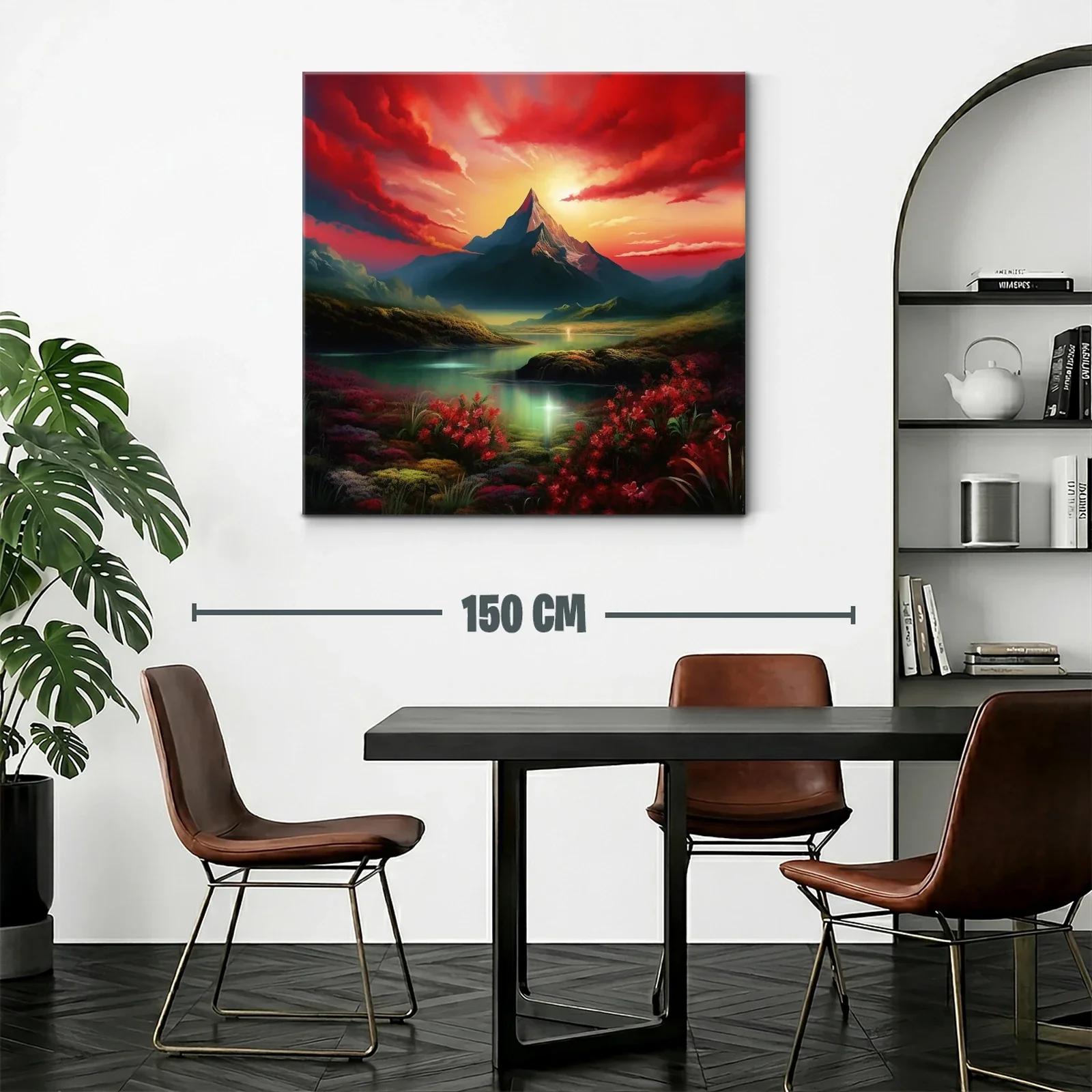 Paisaje Montañoso al Amanecer con Flores Rojas — miniatura 2