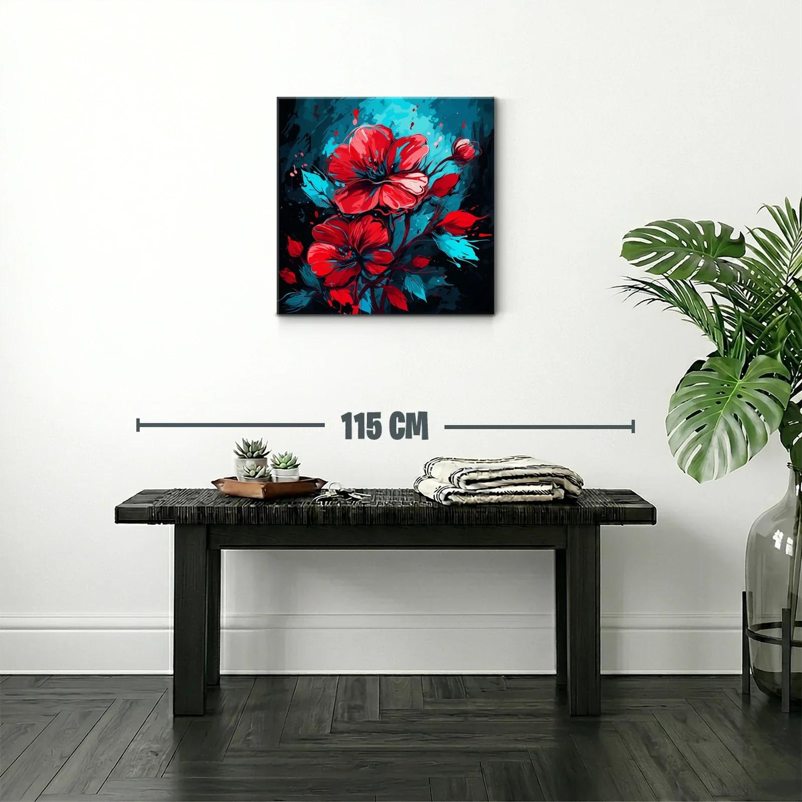 Flor roja vibrante sobre fondo azul intenso y negro — miniatura 2