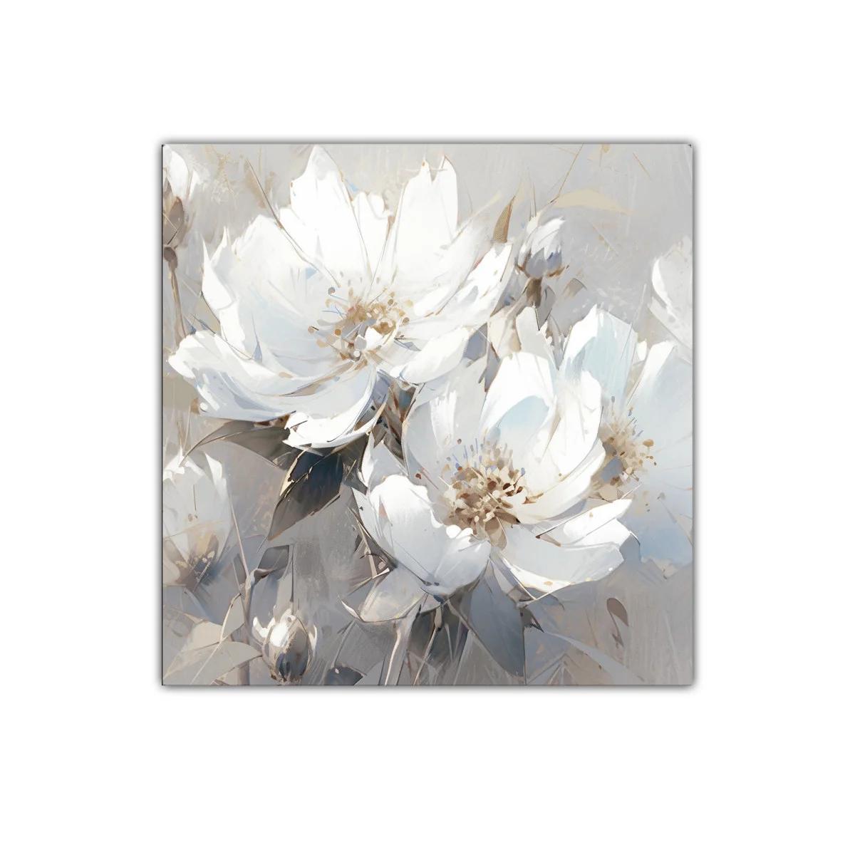 Cuadro decorativo con delicadas flores blancas y suaves tonos grises — imagen principal