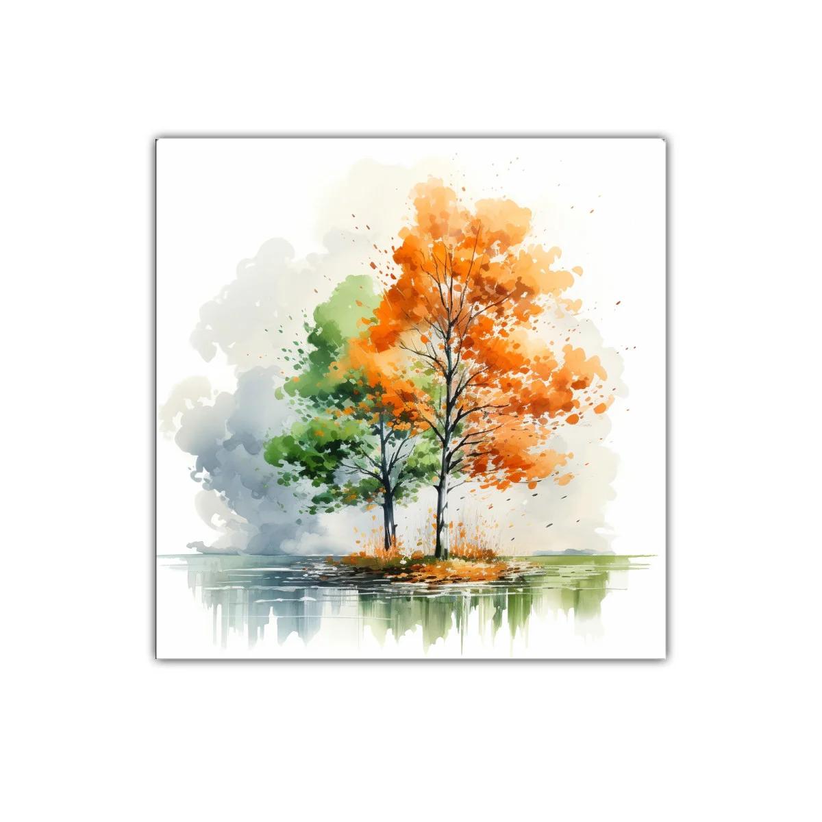 Árboles en otoño con reflejo sereno y colores vibrantes — imagen principal