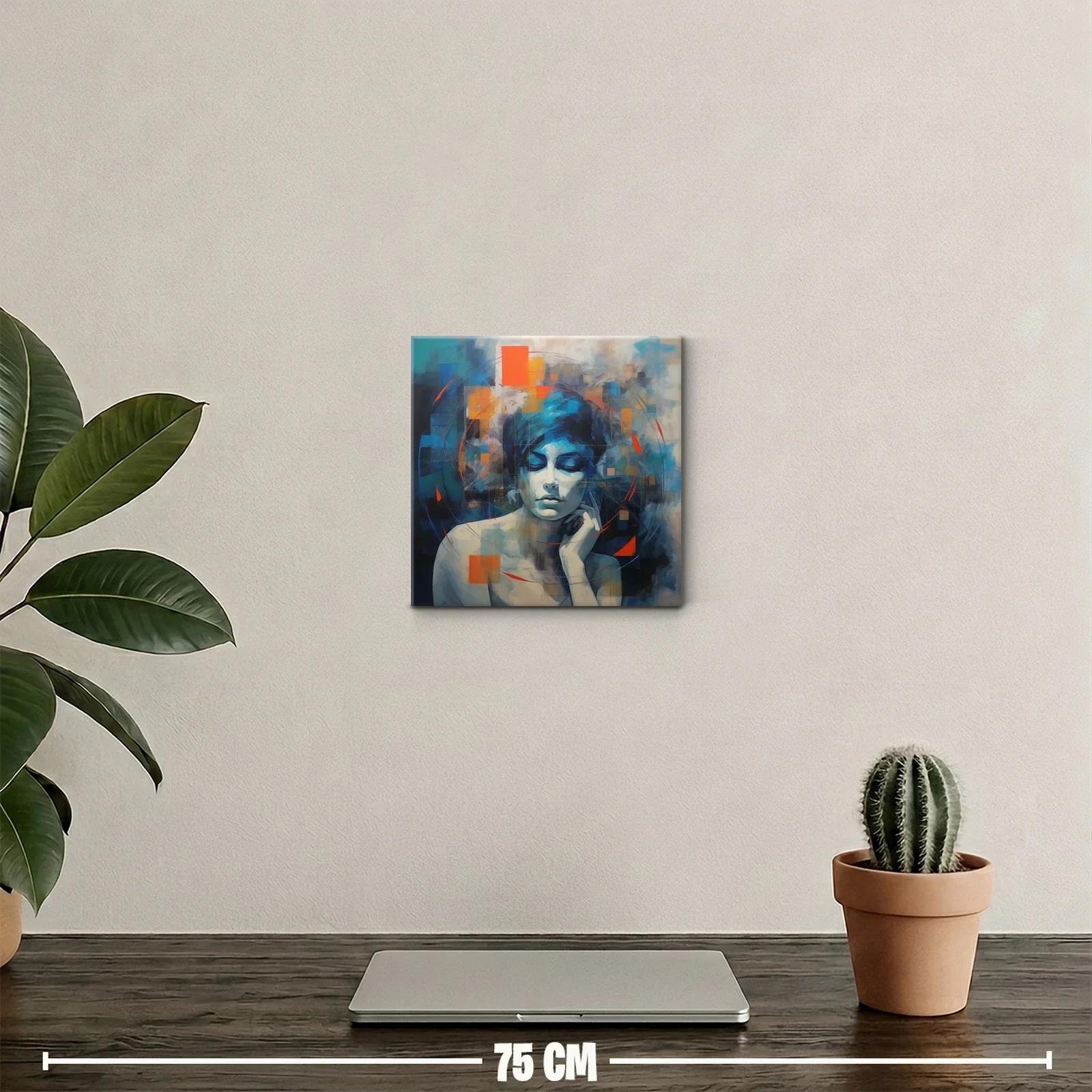 Retrato abstracto femenino con tonos azules y naranjas vibrantes — miniatura 2