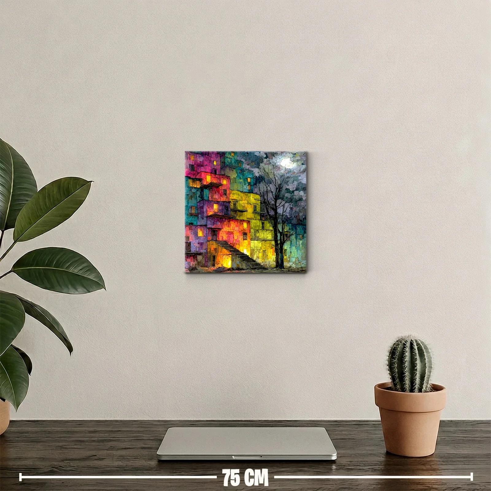 Ciudad nocturna vibrante con colores intensos y árbol solitario — miniatura 2