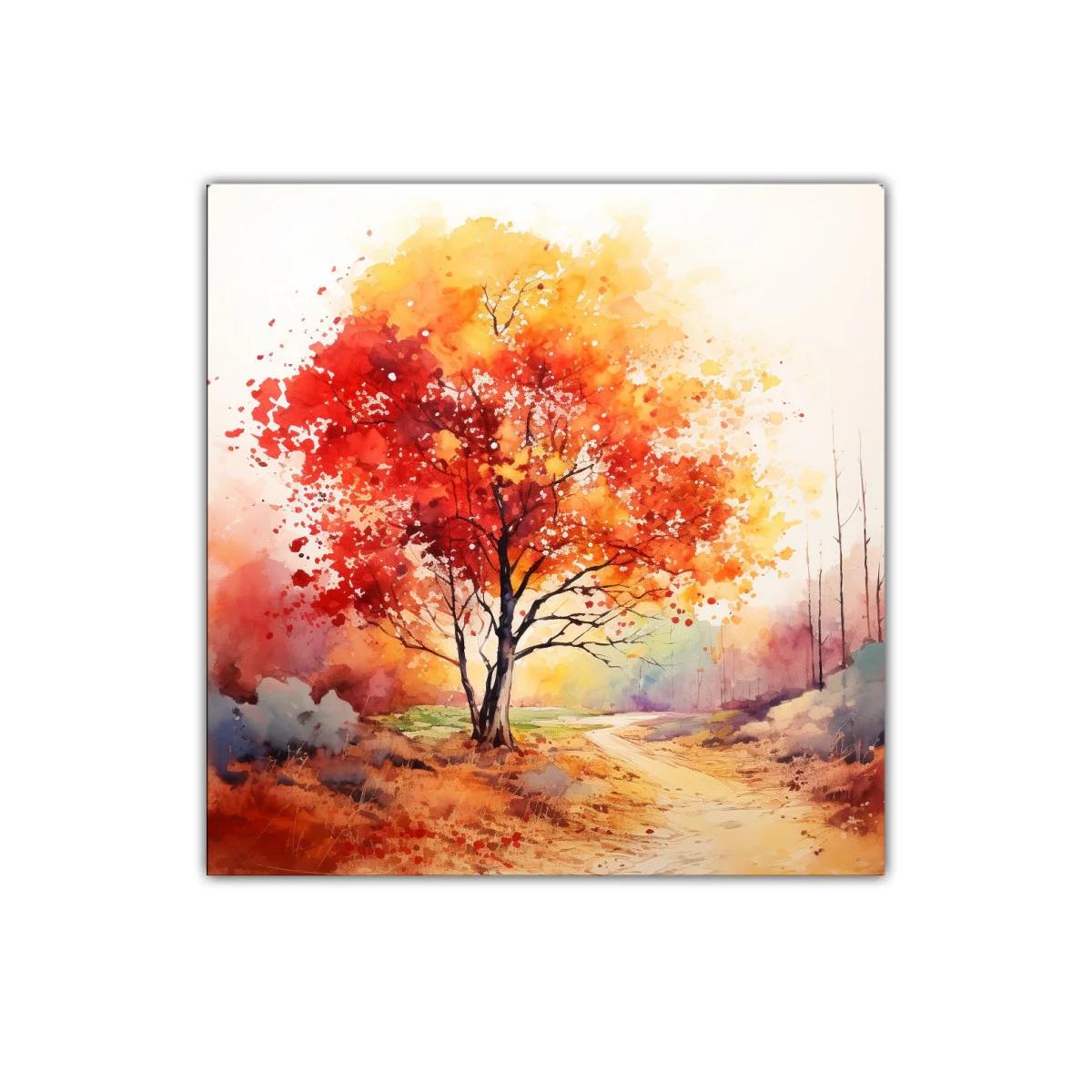 Árbol otoñal con tonos cálidos y camino sereno