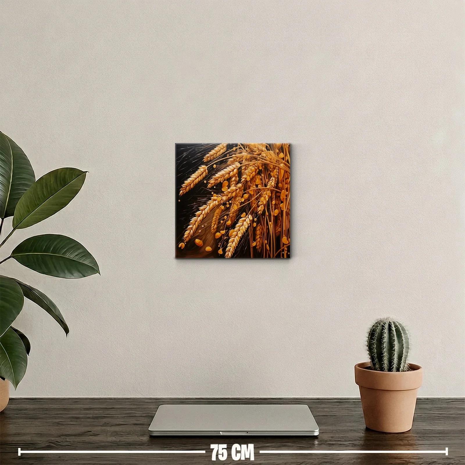 Cuadro decorativo con espigas doradas en tonos cálidos — miniatura 2