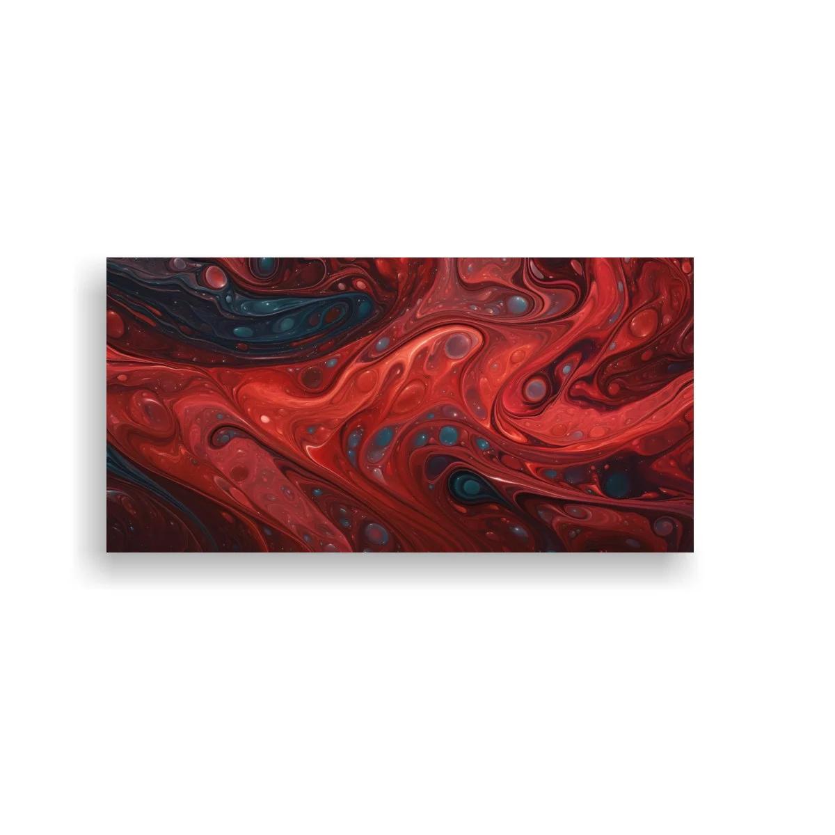 Cuadro remolino de pintura fluida roja con ondulaciones marmoleadas