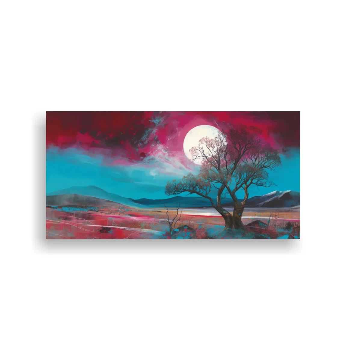 Cuadro árbol desnudo bajo una luna llena