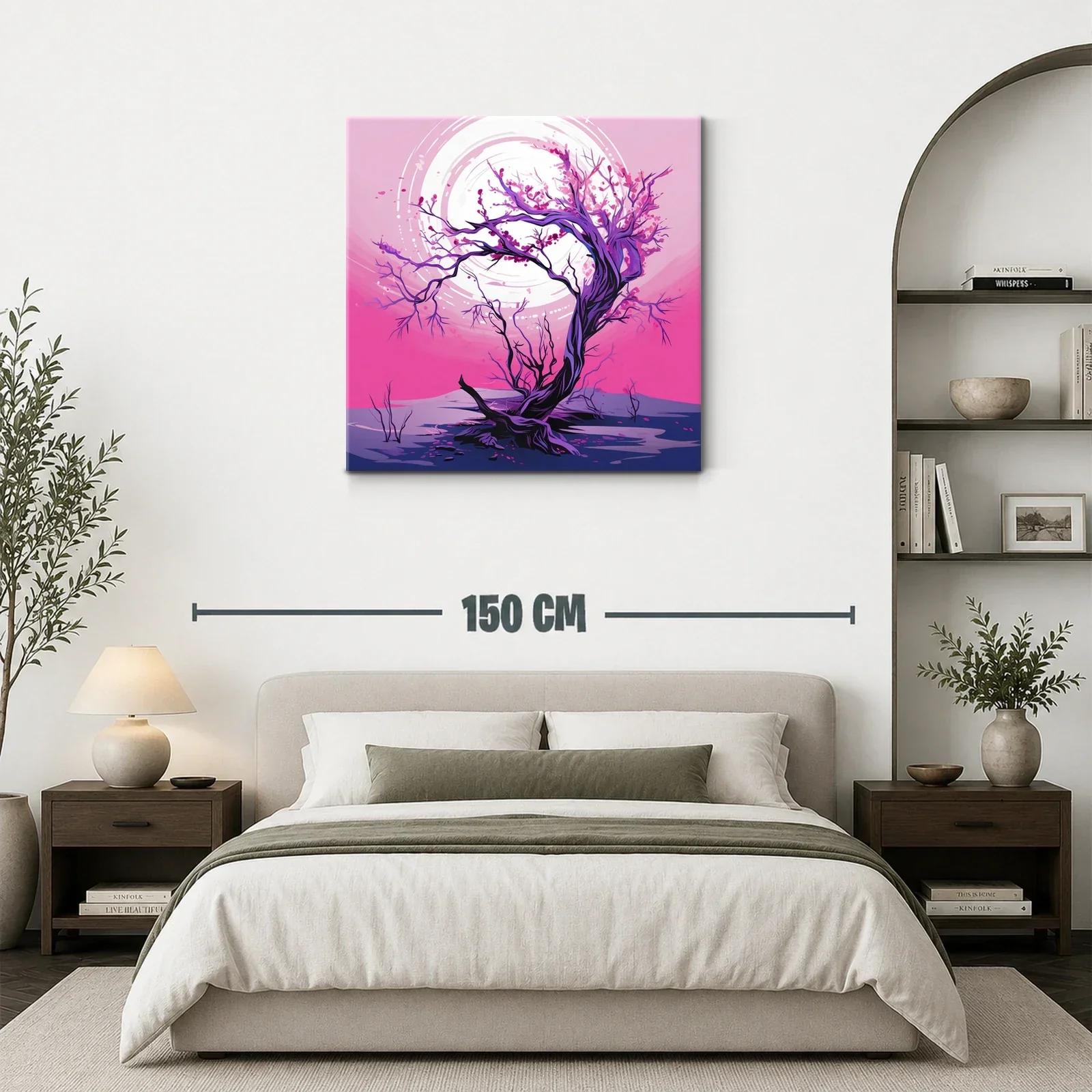 Árbol en flor con luna llena en tonos fucsia y violeta — miniatura 3