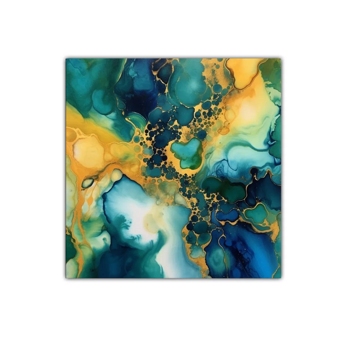 Composición orgánica en tonos azul y dorado brillante — imagen principal