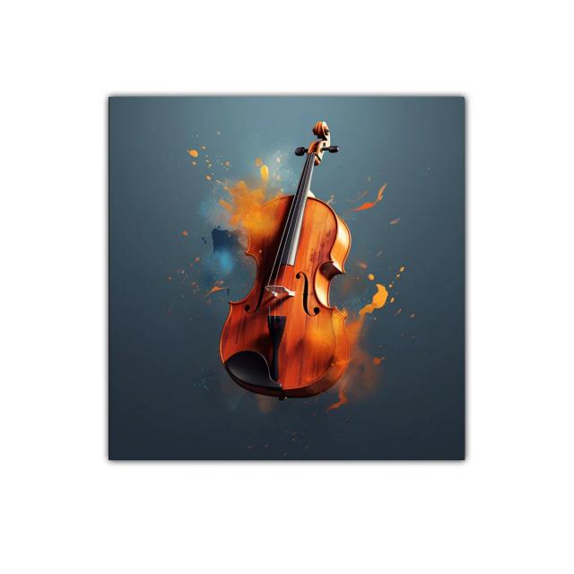 Violín con efectos de pintura vibrante sobre fondo azul