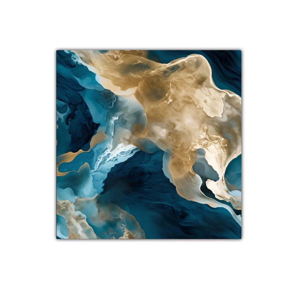 Cuadro abstracto con tonos dorados y azules intensos