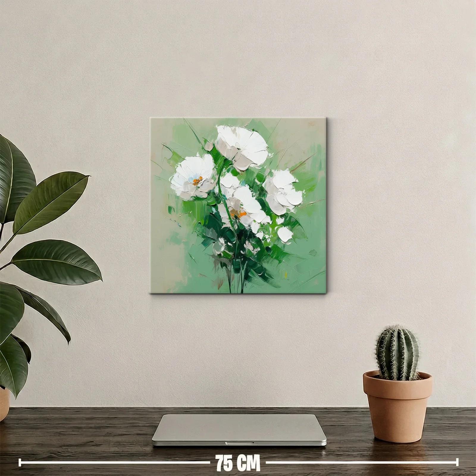 Cuadro flores blancas sobre fondo verde suave — miniatura 2